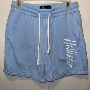 Hollister Shorts Mens Small Light Blue Fleece Lounge Drawstring Logo Pockets